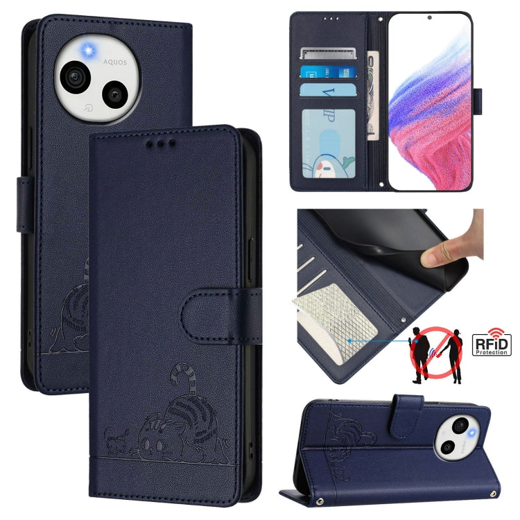 Cat Rat Embossed Pattern RFID Leather Phone Case with Lanyard, For Sharp Aquos wish6, For Sharp Aquos R11, For Sharp Aquos Sense10, For Sharp Basio Active 3, For Sharp Aquos Sense9 Plus, For Sharp Aquos Sense9, For Sharp Aquos R9 Pro                   ...