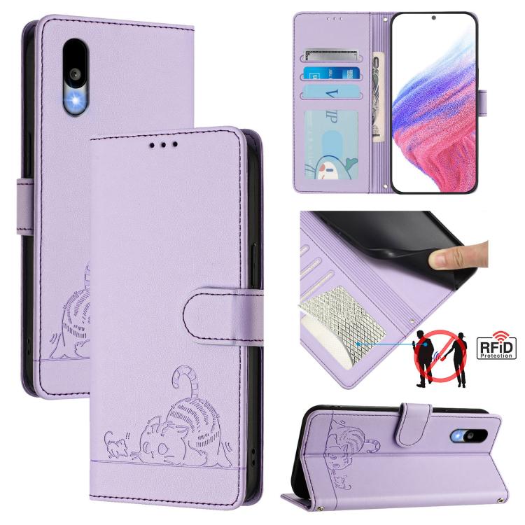 Cat Rat Embossed Pattern RFID Leather Phone Case with Lanyard, For Sharp Aquos wish6, For Sharp Aquos R11, For Sharp Aquos Sense10, For Sharp Basio Active 3, For Sharp Aquos Sense9 Plus, For Sharp Aquos Sense9, For Sharp Aquos R9 Pro                   ...