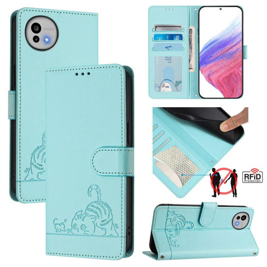 Cat Rat Embossed Pattern RFID Leather Phone Case with Lanyard, For Sharp Aquos wish6, For Sharp Aquos R11, For Sharp Aquos Sense10, For Sharp Basio Active 3, For Sharp Aquos Sense9 Plus, For Sharp Aquos Sense9, For Sharp Aquos R9 Pro                   ...