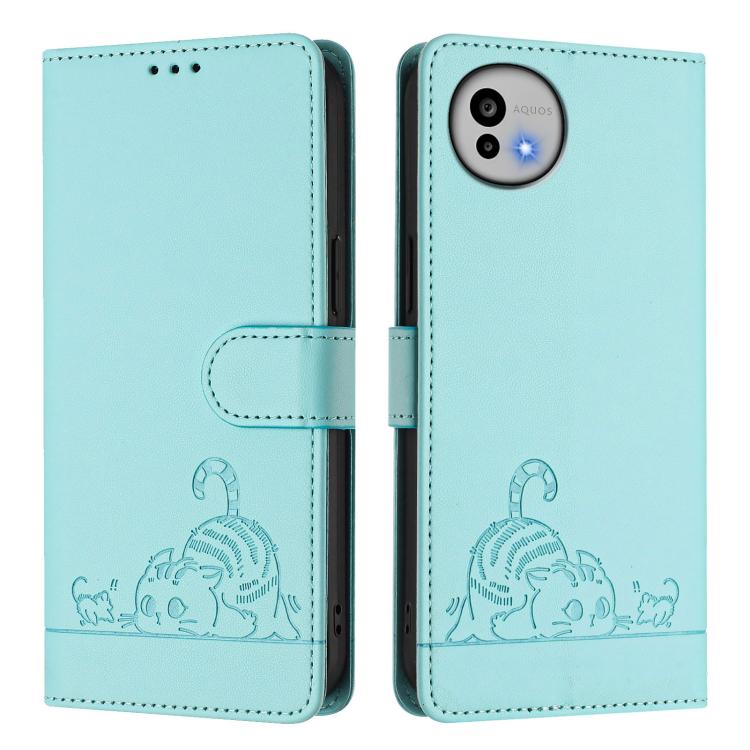 Cat Rat Embossed Pattern RFID Leather Phone Case with Lanyard, For Sharp Aquos wish6, For Sharp Aquos R11, For Sharp Aquos Sense10, For Sharp Basio Active 3, For Sharp Aquos Sense9 Plus, For Sharp Aquos Sense9, For Sharp Aquos R9 Pro                   ...