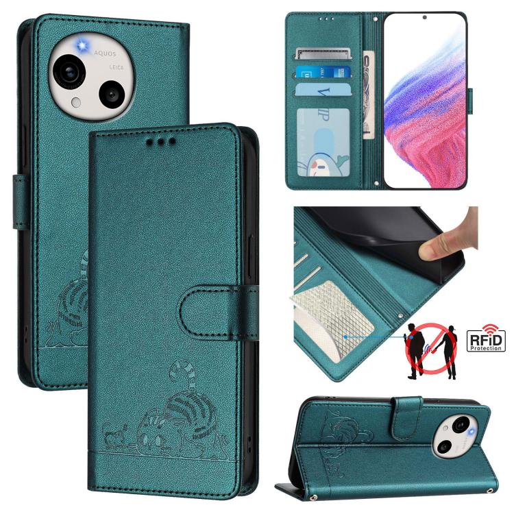 Cat Rat Embossed Pattern RFID Leather Phone Case with Lanyard, For Sharp Aquos wish6, For Sharp Aquos R11, For Sharp Aquos Sense10, For Sharp Basio Active 3, For Sharp Aquos Sense9 Plus, For Sharp Aquos Sense9, For Sharp Aquos R9 Pro                   ...