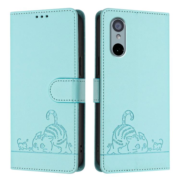Cat Rat Embossed Pattern RFID Leather Phone Case with Lanyard, For Sharp Aquos Wish3