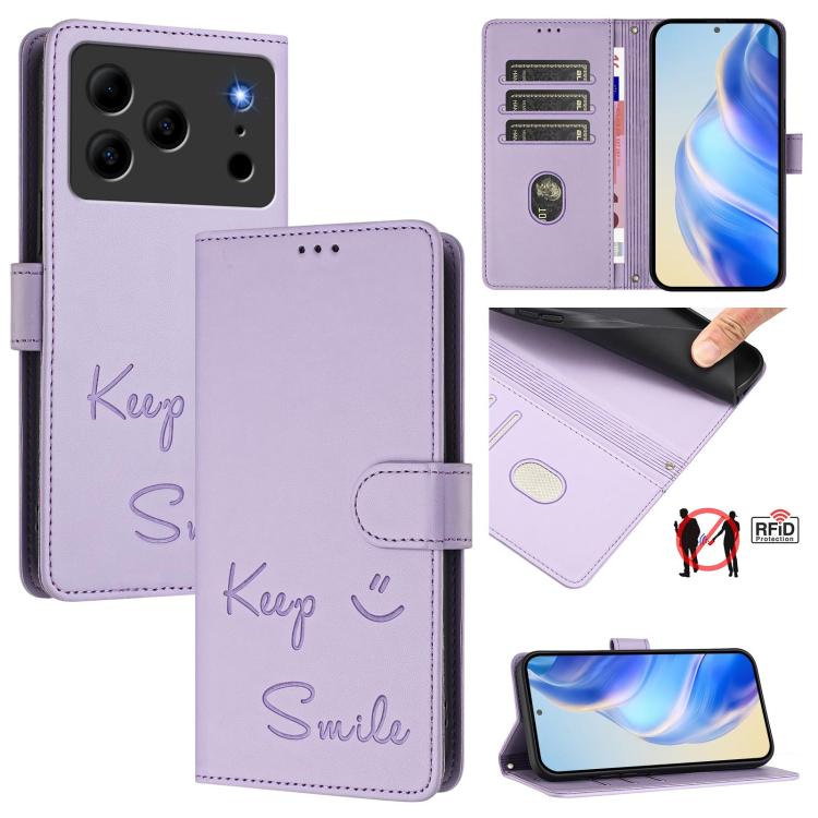 Smile Embossing RFID Leather Phone Case, For Doogee Note 56 / Note 56 Pro, For Doogee N60 Pro, For Doogee Note 59 / Note 59 Pro, For Doogee N55 Plus