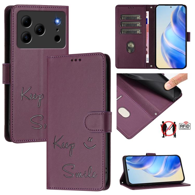 Smile Embossing RFID Leather Phone Case, For Doogee Note 56 / Note 56 Pro, For Doogee N60 Pro, For Doogee Note 59 / Note 59 Pro, For Doogee N55 Plus