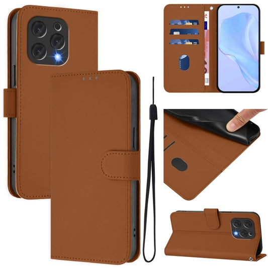 Skin Feel Solid Color Leather Phone Case with Lanyard, For Doogee N55 Plus