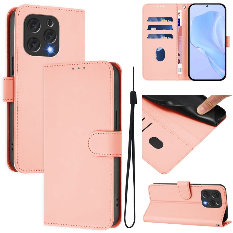 Skin Feel Solid Color Leather Phone Case with Lanyard, For Doogee N55 Plus