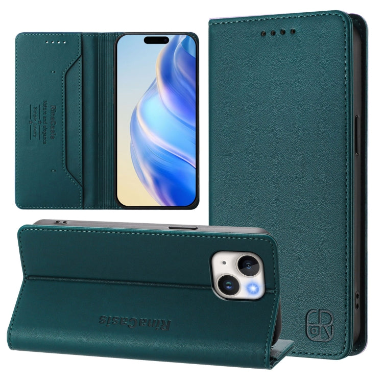 RC01 Dual-Folded Magnetic Suction RFID Leather Phone Case, For iPhone 15, For iPhone 14 Plus, For iPhone 14 / 13, For iPhone 14 Pro, For iPhone 14 Pro Max, For iPhone 7 / 8 / SE 2022