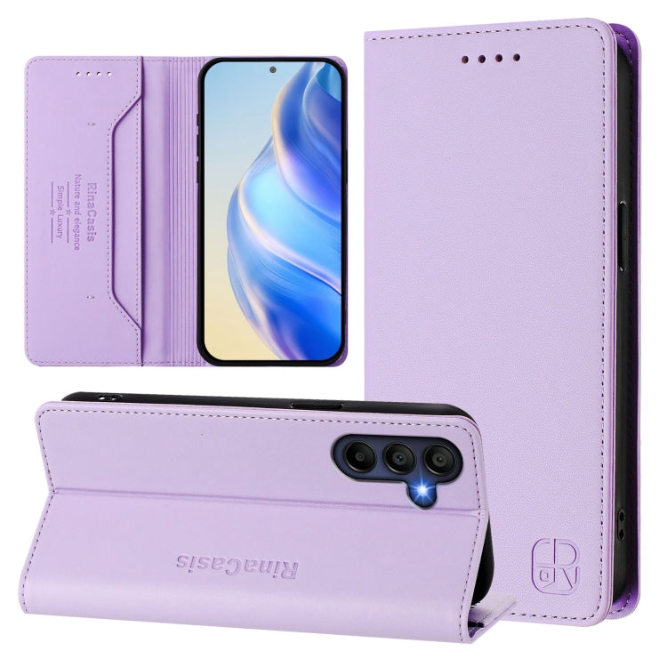 RC01 Dual-Folded Magnetic Suction RFID Leather Phone Case, For Galaxy A27 5G, For Samsung Galaxy A06 4G / 5G, For Samsung Galaxy A56 5G, For Samsung Galaxy A26 5G, For Samsung Galaxy A36 5G, For Samsung Galaxy A16 5G