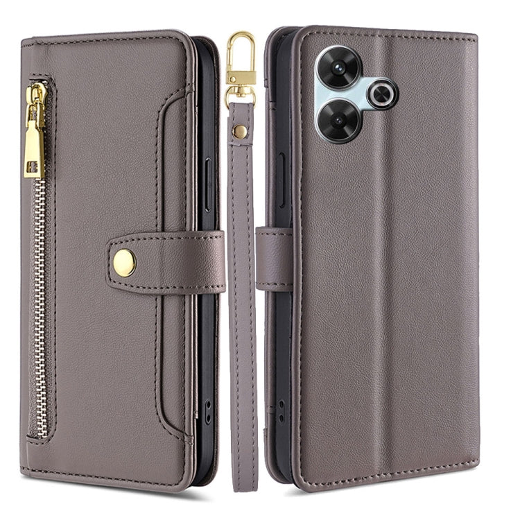 Sheep Texture Cross-body Zipper Wallet Leather Phone Case, For Redmi Note 14 Pro 5G, For Redmi 14C 4G, For Redmi 13 4G