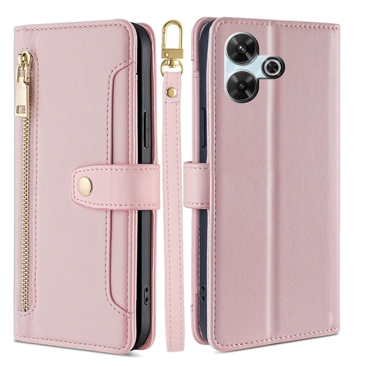Sheep Texture Cross-body Zipper Wallet Leather Phone Case, For Redmi Note 14 Pro 5G, For Redmi 14C 4G, For Redmi 13 4G