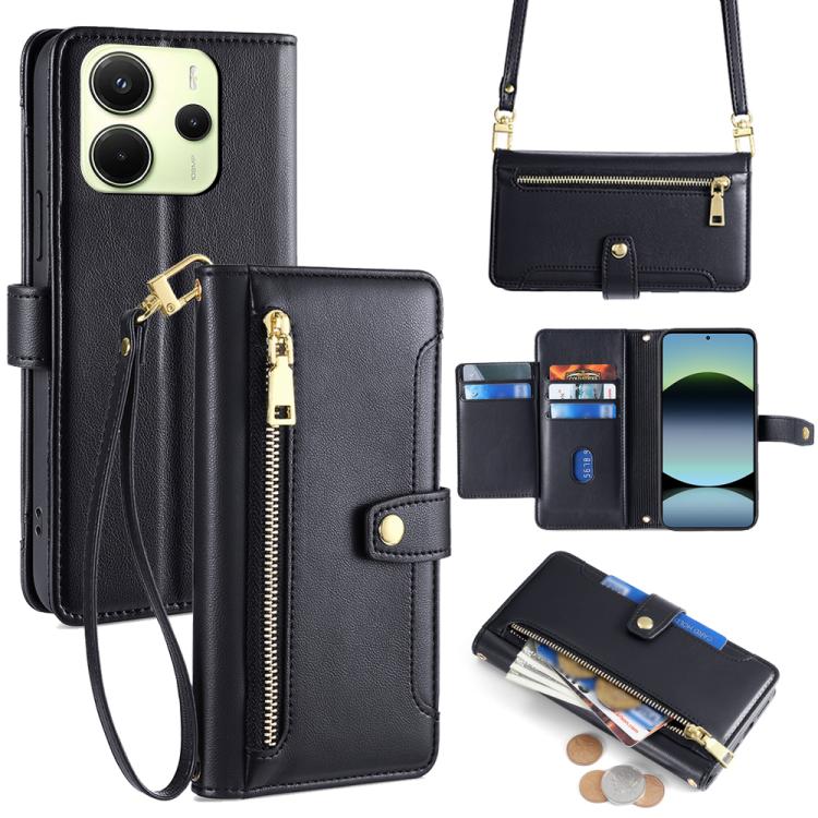 Sheep Texture Cross-body Zipper Wallet Leather Phone Case, For Redmi K80 Ultra, For Redmi A5 4G 171.7mm, For Redmi Note 14S 4G, For Redmi Note 14 4G 164.84mm, For Redmi Turbo 4, For Redmi Note 14 Pro 4G, For Redmi Note 14 4G 163.25mm, For Redmi Note 14 5G
