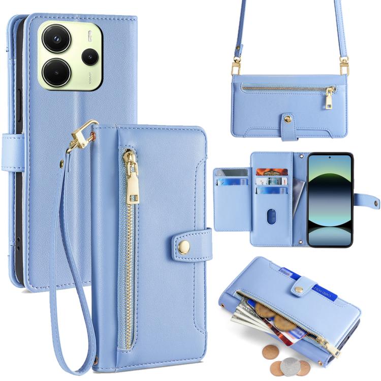 Sheep Texture Cross-body Zipper Wallet Leather Phone Case, For Redmi K80 Ultra, For Redmi A5 4G 171.7mm, For Redmi Note 14S 4G, For Redmi Note 14 4G 164.84mm, For Redmi Turbo 4, For Redmi Note 14 Pro 4G, For Redmi Note 14 4G 163.25mm, For Redmi Note 14 5G