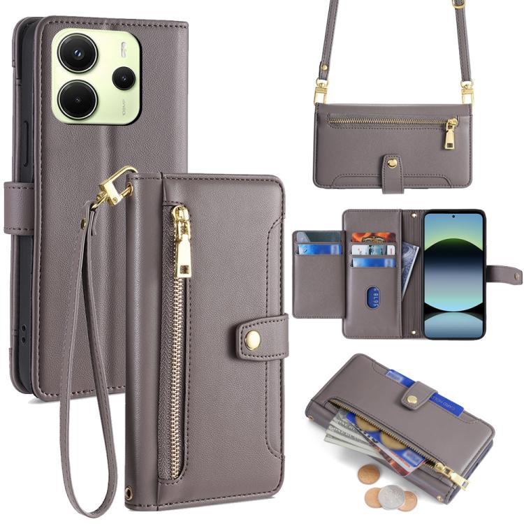 Sheep Texture Cross-body Zipper Wallet Leather Phone Case, For Redmi K80 Ultra, For Redmi A5 4G 171.7mm, For Redmi Note 14S 4G, For Redmi Note 14 4G 164.84mm, For Redmi Turbo 4, For Redmi Note 14 Pro 4G, For Redmi Note 14 4G 163.25mm, For Redmi Note 14 5G