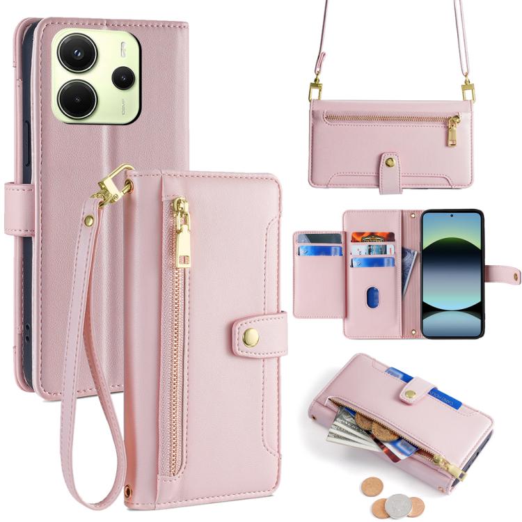 Sheep Texture Cross-body Zipper Wallet Leather Phone Case, For Redmi K80 Ultra, For Redmi A5 4G 171.7mm, For Redmi Note 14S 4G, For Redmi Note 14 4G 164.84mm, For Redmi Turbo 4, For Redmi Note 14 Pro 4G, For Redmi Note 14 4G 163.25mm, For Redmi Note 14 5G
