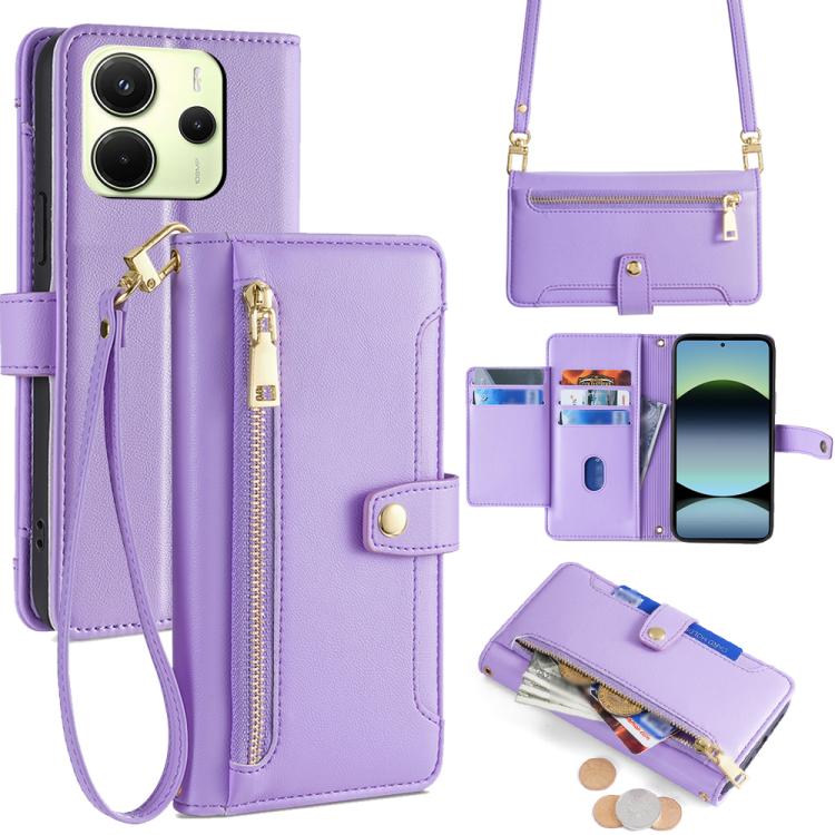 Sheep Texture Cross-body Zipper Wallet Leather Phone Case, For Redmi K80 Ultra, For Redmi A5 4G 171.7mm, For Redmi Note 14S 4G, For Redmi Note 14 4G 164.84mm, For Redmi Turbo 4, For Redmi Note 14 Pro 4G, For Redmi Note 14 4G 163.25mm, For Redmi Note 14 5G