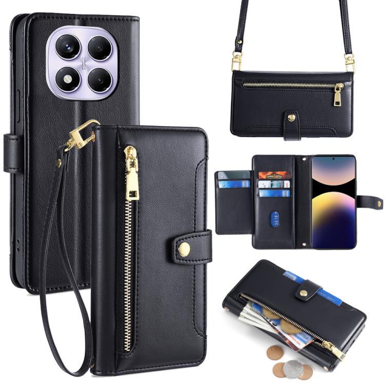 Sheep Texture Cross-body Zipper Wallet Leather Phone Case, For Redmi K80 Ultra, For Redmi A5 4G 171.7mm, For Redmi Note 14S 4G, For Redmi Note 14 4G 164.84mm, For Redmi Turbo 4, For Redmi Note 14 Pro 4G, For Redmi Note 14 4G 163.25mm, For Redmi Note 14 5G
