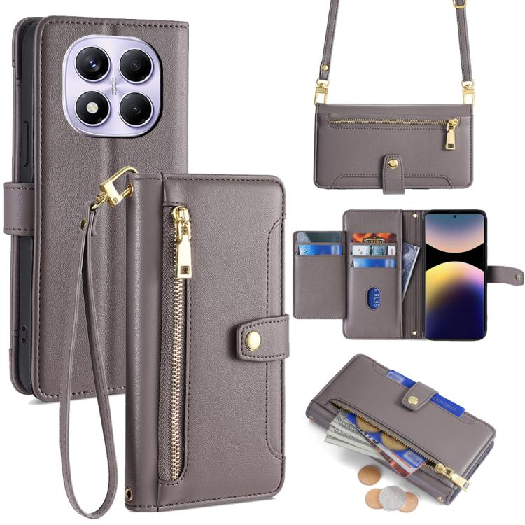 Sheep Texture Cross-body Zipper Wallet Leather Phone Case, For Redmi K80 Ultra, For Redmi A5 4G 171.7mm, For Redmi Note 14S 4G, For Redmi Note 14 4G 164.84mm, For Redmi Turbo 4, For Redmi Note 14 Pro 4G, For Redmi Note 14 4G 163.25mm, For Redmi Note 14 5G