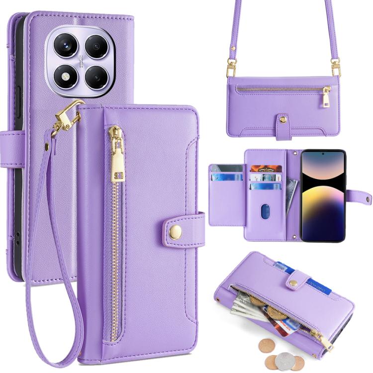 Sheep Texture Cross-body Zipper Wallet Leather Phone Case, For Redmi K80 Ultra, For Redmi A5 4G 171.7mm, For Redmi Note 14S 4G, For Redmi Note 14 4G 164.84mm, For Redmi Turbo 4, For Redmi Note 14 Pro 4G, For Redmi Note 14 4G 163.25mm, For Redmi Note 14 5G