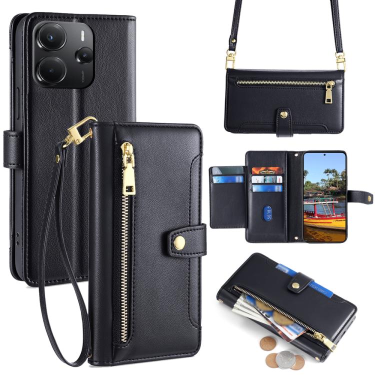 Sheep Texture Cross-body Zipper Wallet Leather Phone Case, For Redmi K80 Ultra, For Redmi A5 4G 171.7mm, For Redmi Note 14S 4G, For Redmi Note 14 4G 164.84mm, For Redmi Turbo 4, For Redmi Note 14 Pro 4G, For Redmi Note 14 4G 163.25mm, For Redmi Note 14 5G
