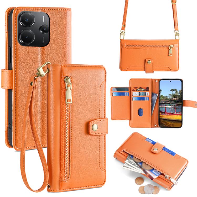 Sheep Texture Cross-body Zipper Wallet Leather Phone Case, For Redmi K80 Ultra, For Redmi A5 4G 171.7mm, For Redmi Note 14S 4G, For Redmi Note 14 4G 164.84mm, For Redmi Turbo 4, For Redmi Note 14 Pro 4G, For Redmi Note 14 4G 163.25mm, For Redmi Note 14 5G