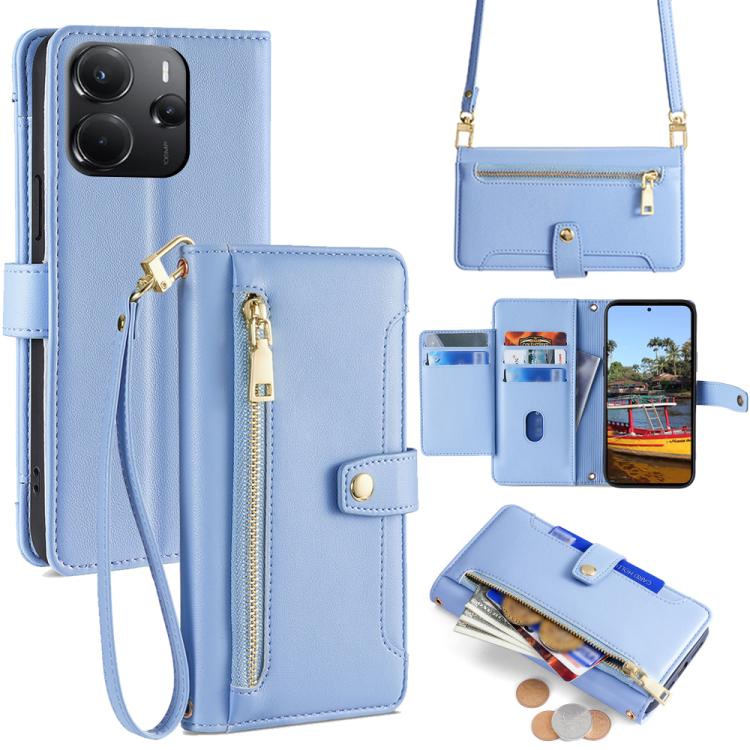 Sheep Texture Cross-body Zipper Wallet Leather Phone Case, For Redmi K80 Ultra, For Redmi A5 4G 171.7mm, For Redmi Note 14S 4G, For Redmi Note 14 4G 164.84mm, For Redmi Turbo 4, For Redmi Note 14 Pro 4G, For Redmi Note 14 4G 163.25mm, For Redmi Note 14 5G