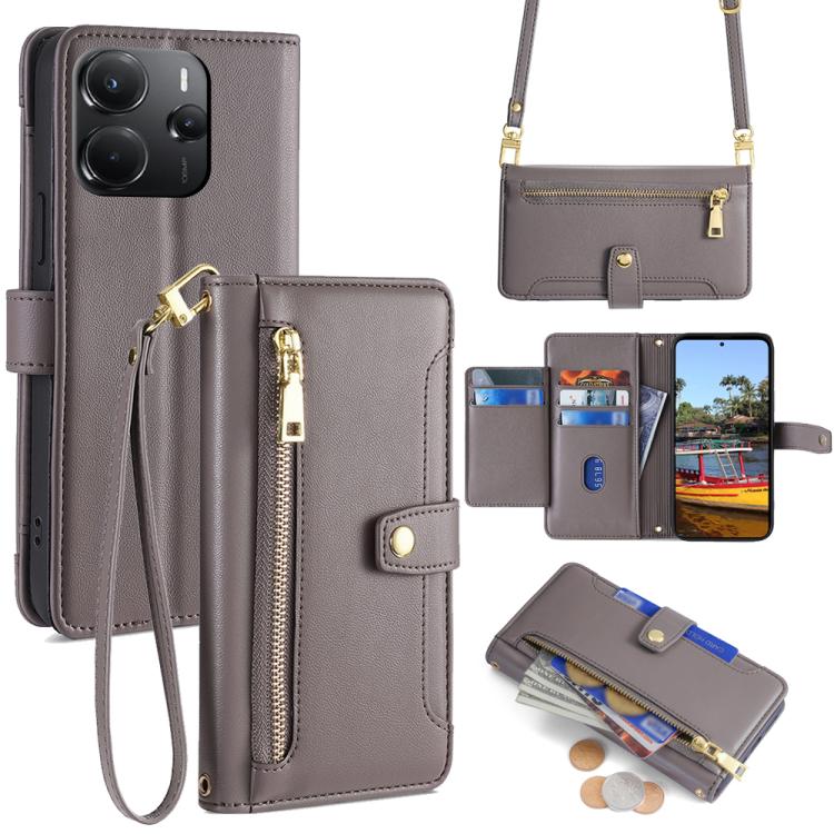 Sheep Texture Cross-body Zipper Wallet Leather Phone Case, For Redmi K80 Ultra, For Redmi A5 4G 171.7mm, For Redmi Note 14S 4G, For Redmi Note 14 4G 164.84mm, For Redmi Turbo 4, For Redmi Note 14 Pro 4G, For Redmi Note 14 4G 163.25mm, For Redmi Note 14 5G