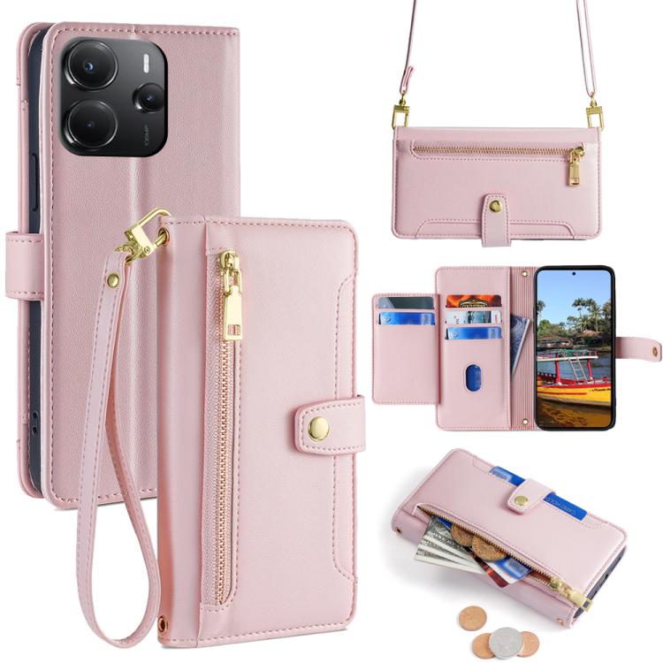 Sheep Texture Cross-body Zipper Wallet Leather Phone Case, For Redmi K80 Ultra, For Redmi A5 4G 171.7mm, For Redmi Note 14S 4G, For Redmi Note 14 4G 164.84mm, For Redmi Turbo 4, For Redmi Note 14 Pro 4G, For Redmi Note 14 4G 163.25mm, For Redmi Note 14 5G
