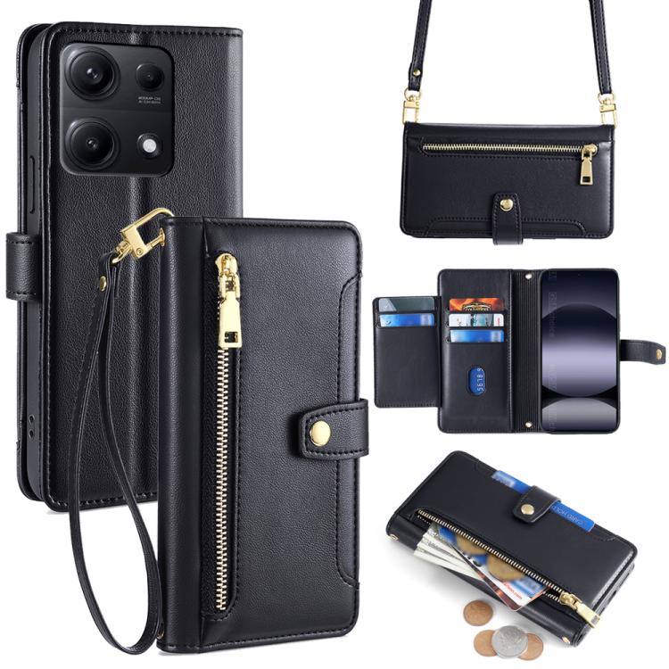 Sheep Texture Cross-body Zipper Wallet Leather Phone Case, For Redmi K80 Ultra, For Redmi A5 4G 171.7mm, For Redmi Note 14S 4G, For Redmi Note 14 4G 164.84mm, For Redmi Turbo 4, For Redmi Note 14 Pro 4G, For Redmi Note 14 4G 163.25mm, For Redmi Note 14 5G