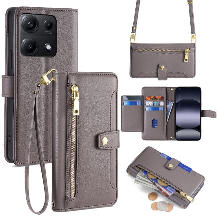 Sheep Texture Cross-body Zipper Wallet Leather Phone Case, For Redmi K80 Ultra, For Redmi A5 4G 171.7mm, For Redmi Note 14S 4G, For Redmi Note 14 4G 164.84mm, For Redmi Turbo 4, For Redmi Note 14 Pro 4G, For Redmi Note 14 4G 163.25mm, For Redmi Note 14 5G