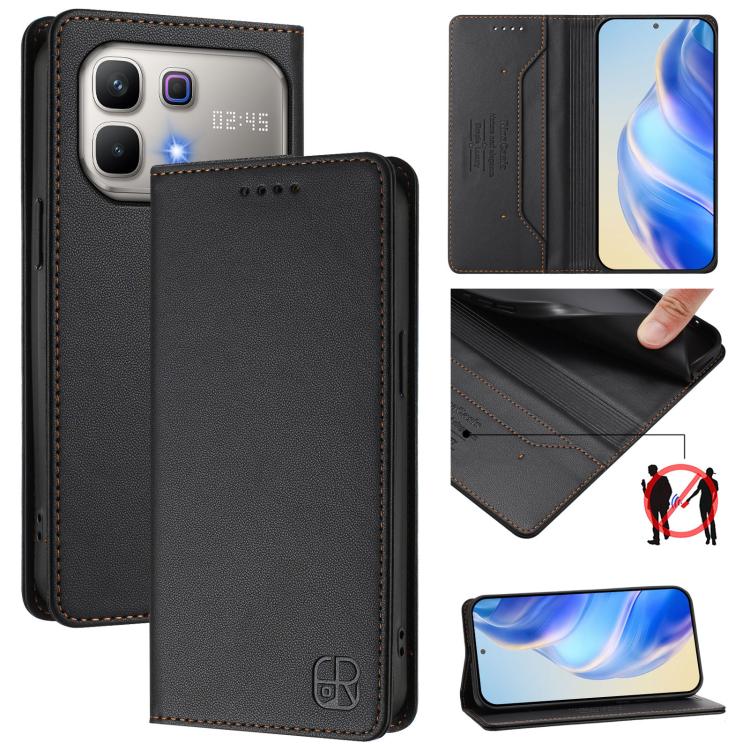RC01 Dual-Folded Magnetic Suction RFID Leather Phone Case, For Infinix GT 50 Pro 5G, For Infinix Note Edge 5G, For Infinix Smart 20 4G, For Infinix Note 60 / 60 Pro, For Infinix Smart 10 Plus 4G, For Infinix Note 50s