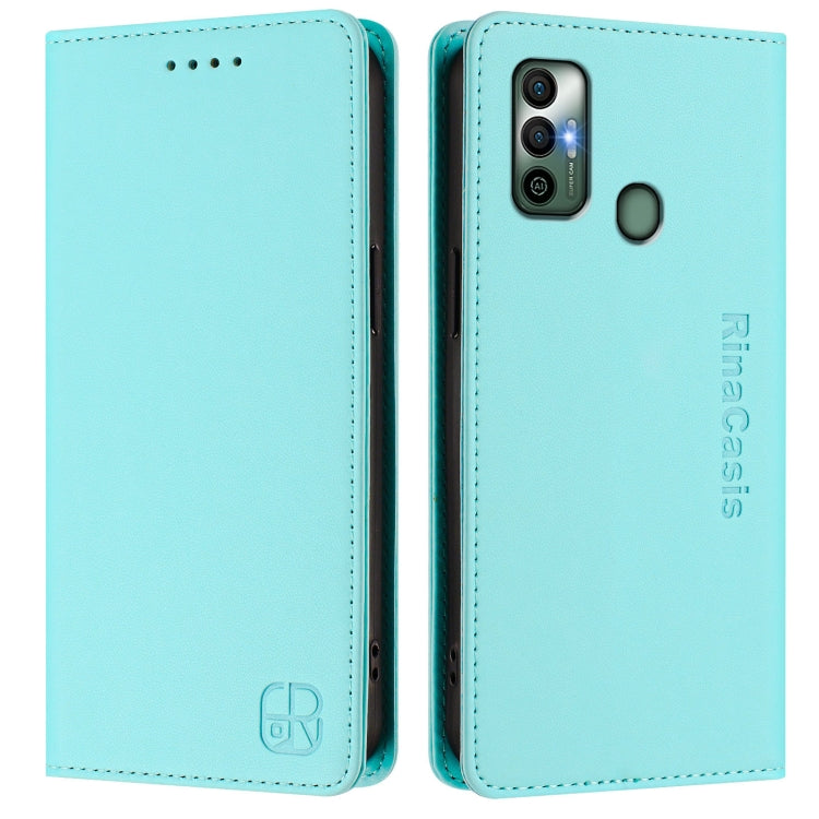 RC01 Dual-Folded Magnetic Suction RFID Leather Phone Case, For Tecno Spark 7 / 7T, For Tecno Camon 15 / 15 Air