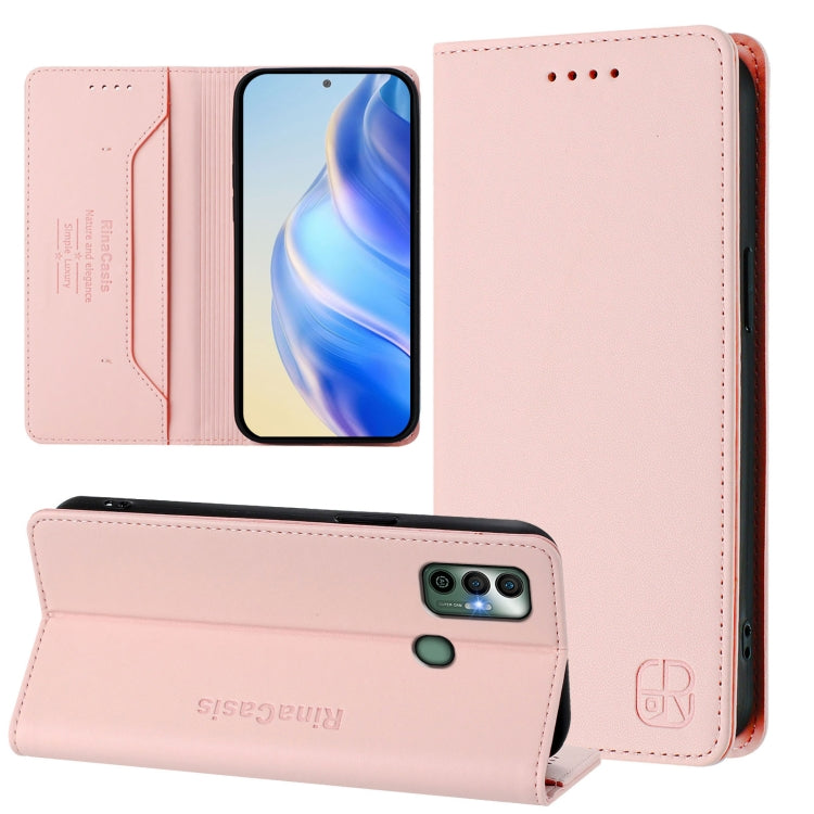 RC01 Dual-Folded Magnetic Suction RFID Leather Phone Case, For Tecno Spark 7 / 7T, For Tecno Camon 15 / 15 Air