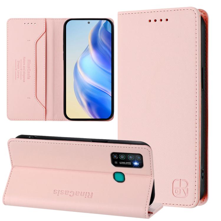 RC01 Dual-Folded Magnetic Suction RFID Leather Phone Case, For Tecno Spark 7 / 7T, For Tecno Camon 15 / 15 Air