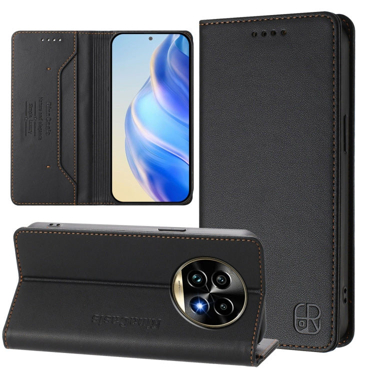 RC01 Dual-Folded Magnetic Suction RFID Leather Phone Case, For Realme C63 5G Global, For Realme Note 60 4G / C61 4G India, For Realme 13+ 5G, For Realme 13 Pro / 13 Pro+ 5G, For Realme GT 6 5G / GT 6T 5G Global, For Realme C63 / C61 4G Global