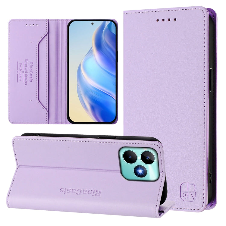 RC01 Dual-Folded Magnetic Suction RFID Leather Phone Case, For Realme P1 Pro, For Realme 12+ 5G / Narzo 70 Pro 5G India, For Realme 12 5G Global, For Realme Note 50 4G / C51 4G / C53 4G, For Realme C67 4G Global, For Realme 11 4G Global