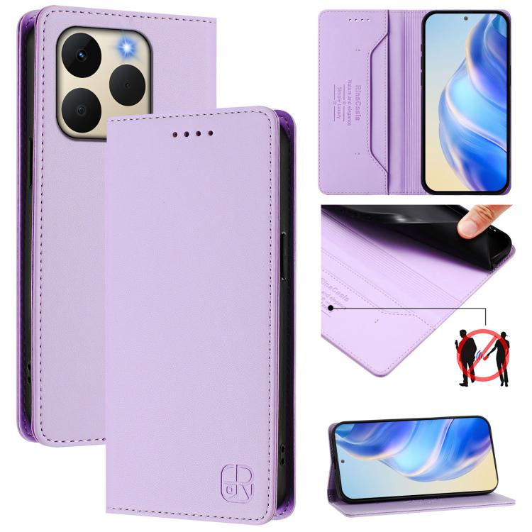 RC01 Dual-Folded Magnetic Suction RFID Leather Phone Case, For Realme 16 Pro 5G Global, For Realme Note 70 4G / 70T 4G, For Realme C100 5G / C83 India / C85 / 15X, For Realme P4 Pro 5G, For Realme P4, For Realme 15T 5G Global