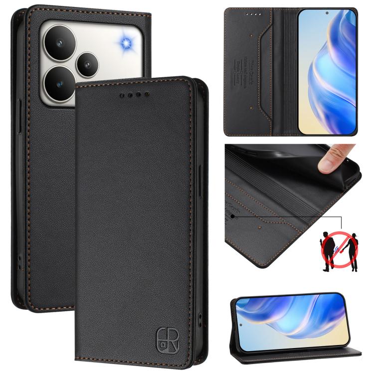 RC01 Dual-Folded Magnetic Suction RFID Leather Phone Case, For Realme 16 Pro 5G Global, For Realme Note 70 4G / 70T 4G, For Realme C100 5G / C83 India / C85 / 15X, For Realme P4 Pro 5G, For Realme P4, For Realme 15T 5G Global