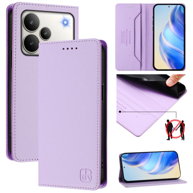 RC01 Dual-Folded Magnetic Suction RFID Leather Phone Case, For Realme 16 Pro 5G Global, For Realme Note 70 4G / 70T 4G, For Realme C100 5G / C83 India / C85 / 15X, For Realme P4 Pro 5G, For Realme P4, For Realme 15T 5G Global