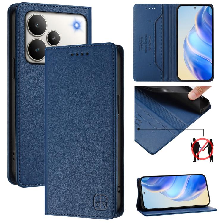 RC01 Dual-Folded Magnetic Suction RFID Leather Phone Case, For Realme 16 Pro 5G Global, For Realme Note 70 4G / 70T 4G, For Realme C100 5G / C83 India / C85 / 15X, For Realme P4 Pro 5G, For Realme P4, For Realme 15T 5G Global