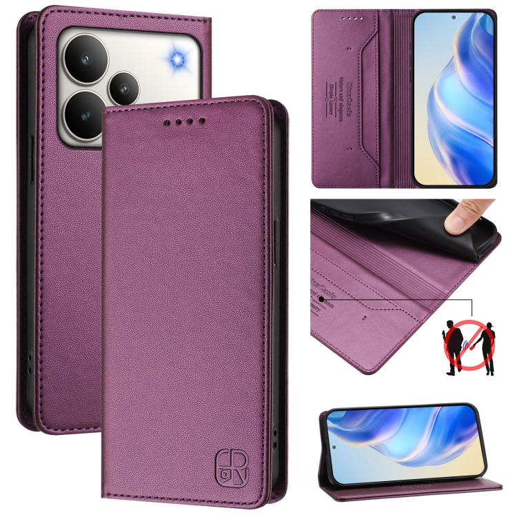 RC01 Dual-Folded Magnetic Suction RFID Leather Phone Case, For Realme 16 Pro 5G Global, For Realme Note 70 4G / 70T 4G, For Realme C100 5G / C83 India / C85 / 15X, For Realme P4 Pro 5G, For Realme P4, For Realme 15T 5G Global