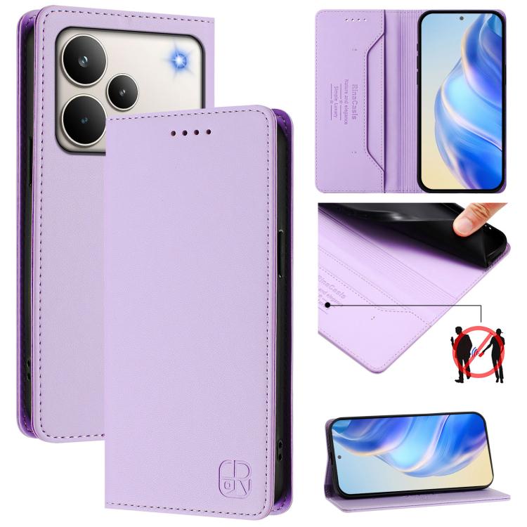 RC01 Dual-Folded Magnetic Suction RFID Leather Phone Case, For Realme 16 Pro 5G Global, For Realme Note 70 4G / 70T 4G, For Realme C100 5G / C83 India / C85 / 15X, For Realme P4 Pro 5G, For Realme P4, For Realme 15T 5G Global