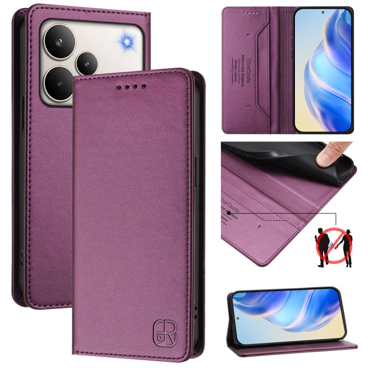 RC01 Dual-Folded Magnetic Suction RFID Leather Phone Case, For Realme 16 Pro 5G Global, For Realme Note 70 4G / 70T 4G, For Realme C100 5G / C83 India / C85 / 15X, For Realme P4 Pro 5G, For Realme P4, For Realme 15T 5G Global