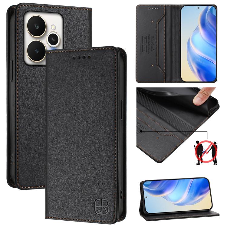 RC01 Dual-Folded Magnetic Suction RFID Leather Phone Case, For Realme C71 4G India, For Realme 15 5G / 15 Pro 5G, For Realme C71 4G Global, For Realme 14 Pro+ 5G, For Realme 14 Pro 5G, For Realme GT 7 Pro 5G