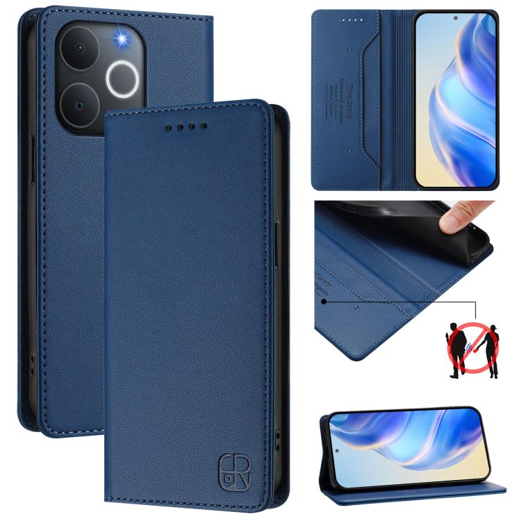 RC01 Dual-Folded Magnetic Suction RFID Leather Phone Case, For Realme 16 Pro 5G Global, For Realme Note 70 4G / 70T 4G, For Realme C100 5G / C83 India / C85 / 15X, For Realme P4 Pro 5G, For Realme P4, For Realme 15T 5G Global