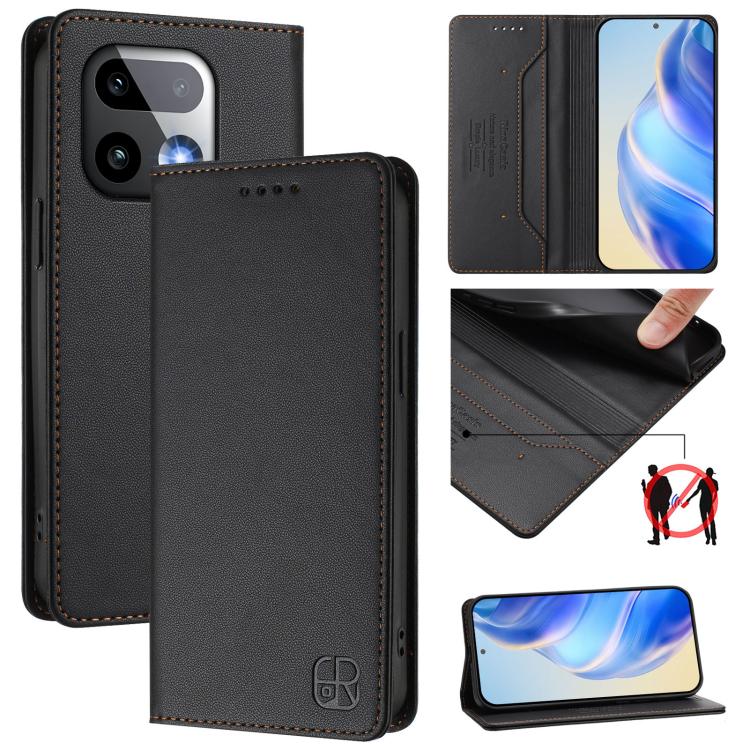 RC01 Dual-Folded Magnetic Suction RFID Leather Phone Case, For Realme P4x / OnePlus CE6 Lite, For Realme 16T 5G, For Realme P4 Power 5G, For Realme Note 80 4G Global, For Realme 16 5G Global, For Realme 16 Pro+ 5G Global