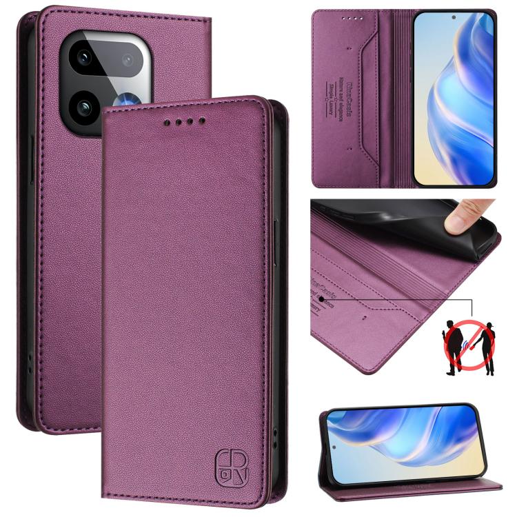 RC01 Dual-Folded Magnetic Suction RFID Leather Phone Case, For Realme P4x / OnePlus CE6 Lite, For Realme 16T 5G, For Realme P4 Power 5G, For Realme Note 80 4G Global, For Realme 16 5G Global, For Realme 16 Pro+ 5G Global