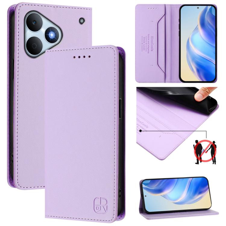 RC01 Dual-Folded Magnetic Suction RFID Leather Phone Case, For Realme P4x / OnePlus CE6 Lite, For Realme 16T 5G, For Realme P4 Power 5G, For Realme Note 80 4G Global, For Realme 16 5G Global, For Realme 16 Pro+ 5G Global