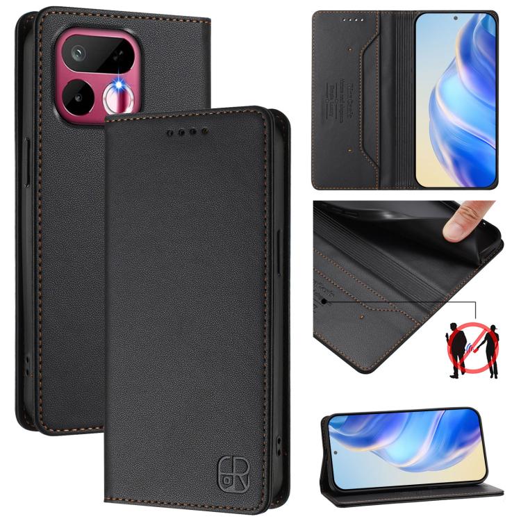 RC01 Dual-Folded Magnetic Suction RFID Leather Phone Case, For Realme P4x / OnePlus CE6 Lite, For Realme 16T 5G, For Realme P4 Power 5G, For Realme Note 80 4G Global, For Realme 16 5G Global, For Realme 16 Pro+ 5G Global
