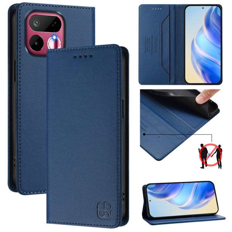 RC01 Dual-Folded Magnetic Suction RFID Leather Phone Case, For Realme P4x / OnePlus CE6 Lite, For Realme 16T 5G, For Realme P4 Power 5G, For Realme Note 80 4G Global, For Realme 16 5G Global, For Realme 16 Pro+ 5G Global
