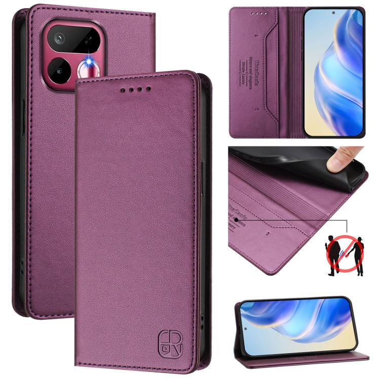 RC01 Dual-Folded Magnetic Suction RFID Leather Phone Case, For Realme P4x / OnePlus CE6 Lite, For Realme 16T 5G, For Realme P4 Power 5G, For Realme Note 80 4G Global, For Realme 16 5G Global, For Realme 16 Pro+ 5G Global